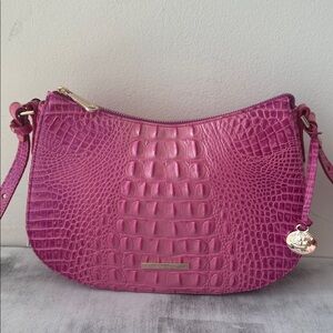 Brahmin Shayna Hibiscus Ombre Genuine Croc-embossed Leather Crossbody Hot Pink